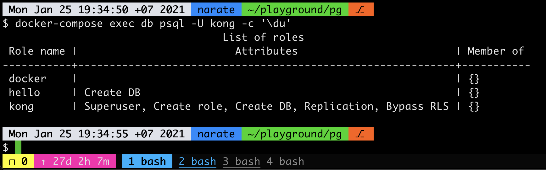 สร้าง User / Password / Database เพิ่มใน PostgreSQL ที่รันอยู่ใน Docker container