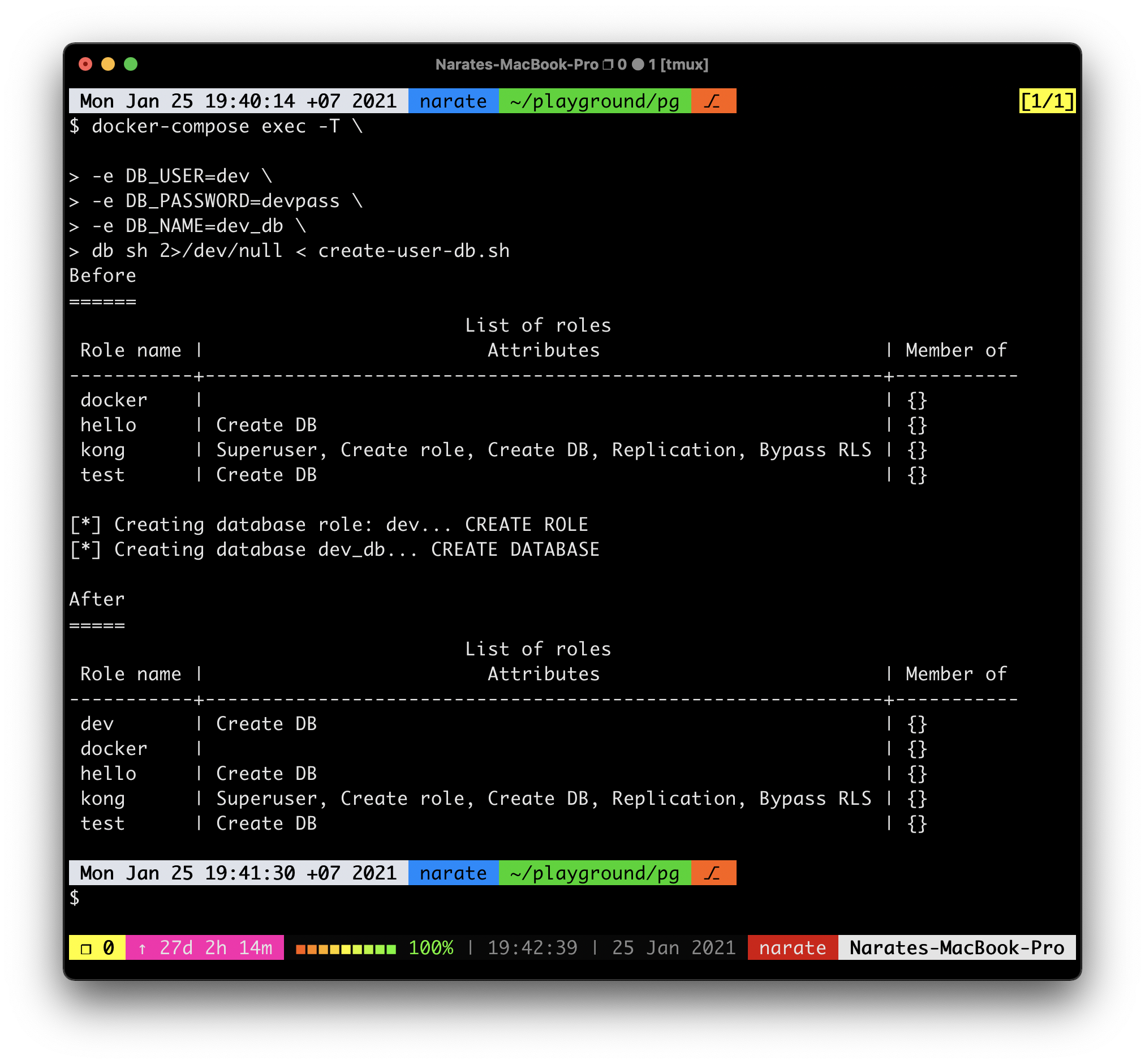 สร้าง User / Password / Database เพิ่มใน PostgreSQL ที่รันอยู่ใน Docker container