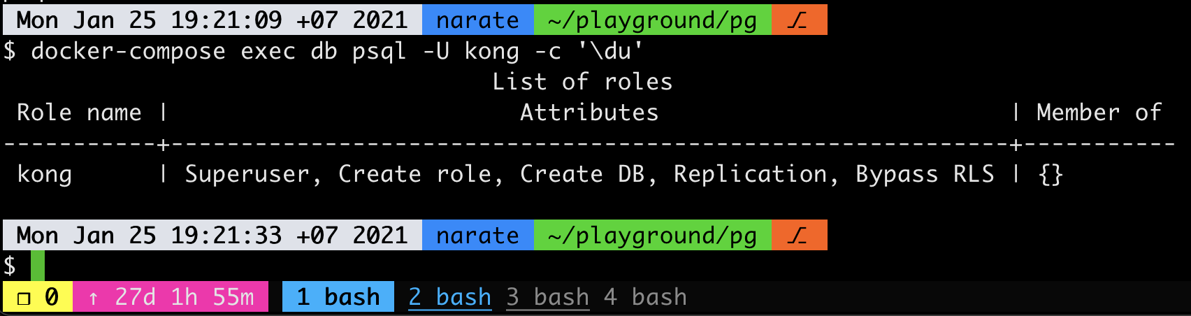 สร้าง User / Password / Database เพิ่มใน PostgreSQL ที่รันอยู่ใน Docker container